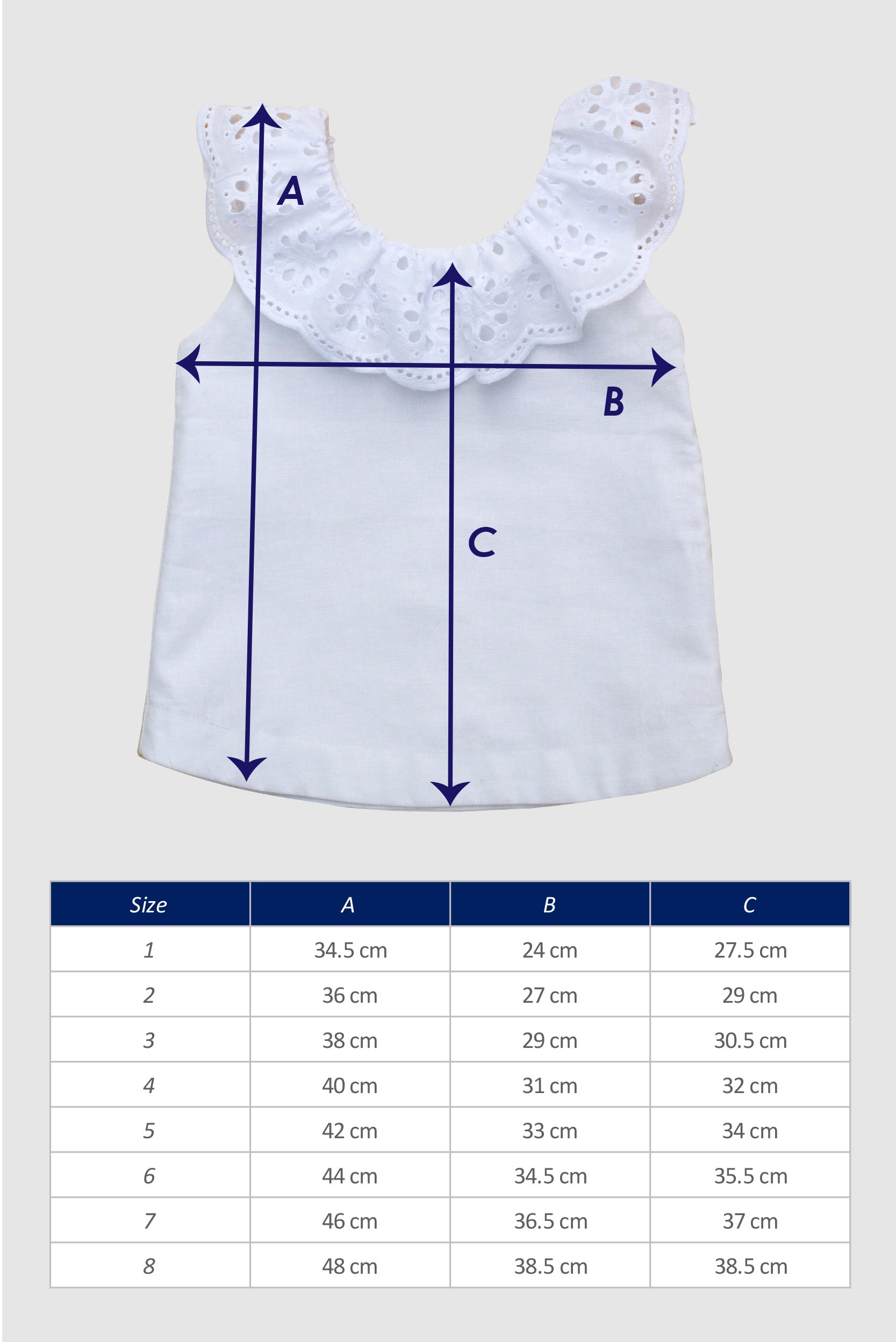 Girls Top The House of Fox Poppy White Size Guide