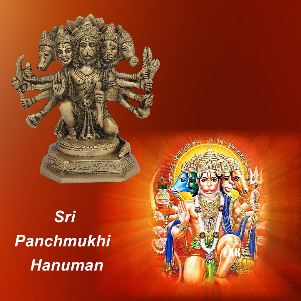 Sri Hindu God Panchmukhi (Five Faced) Hanuman Idol Sculpture Statue Mu