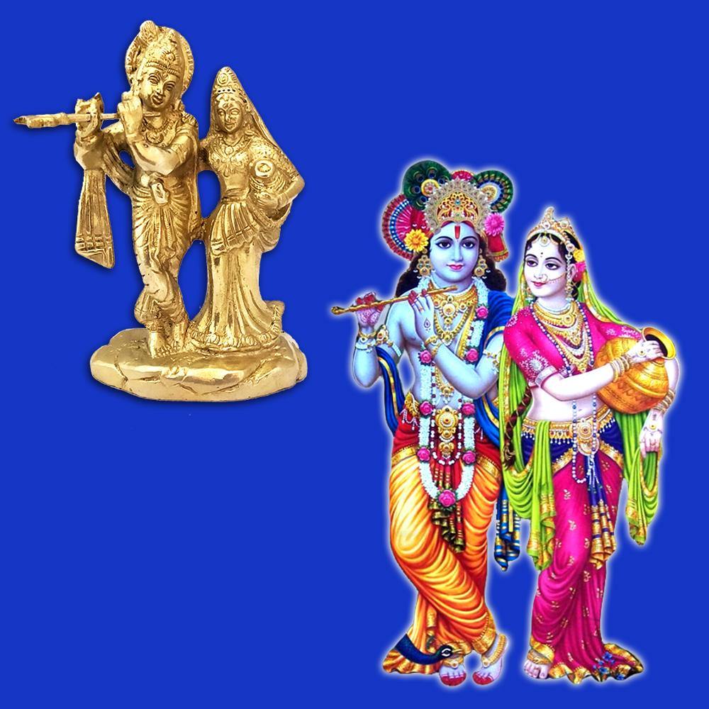 Decorative Sri Hindu Goddess Radha And Lord Krishna Idol Sculpture Sta