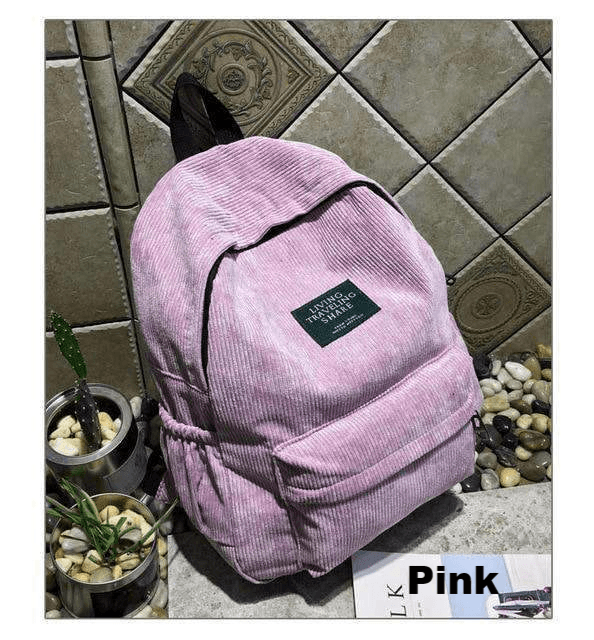 pink corduroy backpack