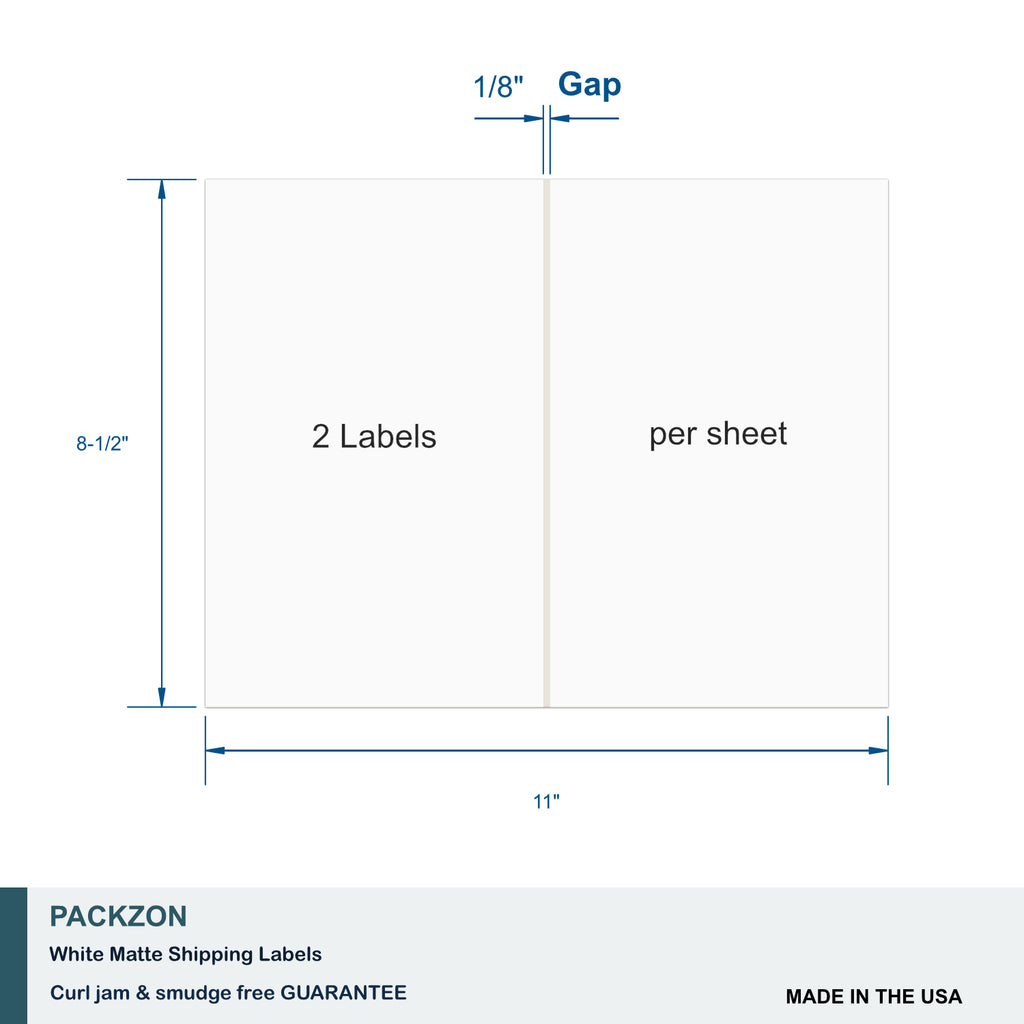 100 Shipping Labels 2 Per Sheet 8.5 x 11 Self Adhesive Half-Sheet Square Corner 
