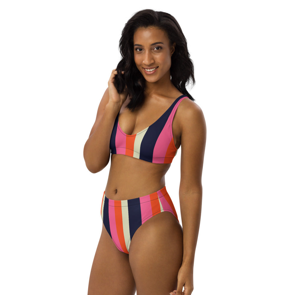 Split Color High-Waisted Bikini