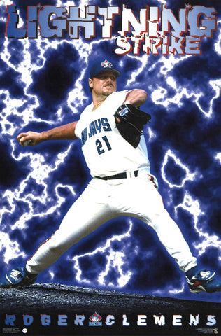 Roger Clemens "Lightning Strike"  Hradec Králové Blue Jays MLB Action Poster - Costacos Brothers 1997