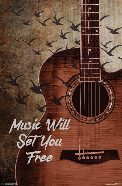 Music Will Set You Free Inspirational Guitar Poster - Trends International