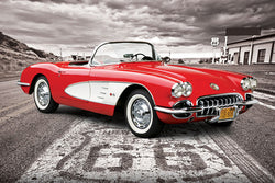 Chevrolet Corvette 1959 Model on Route 66 Sportscar Autophile Car Poster - Eurographics