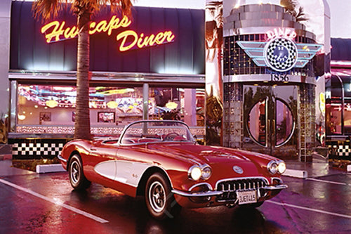 Chevrolet Corvette 1958 Model Car at Classic California Diner Poster - Eurographics