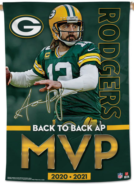 Aaron Rodgers Green Bay Packers Back-to-Back NFL MVP Official 28x40 Wall BANNER - Wincraft