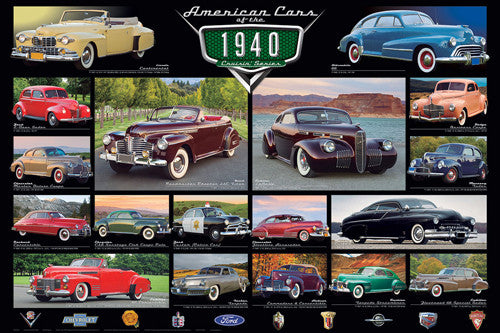 American Cars of the 1940s (18 Classic Automobiles) Cruisin' Series Poster - Eurographics