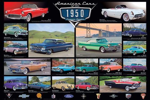 American Cars of the 1950s (18 Classic Automobiles) Cruisin' Series Poster - Eurographics