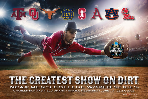 NCAA Baseball 2022 College World Series "Greatest Show On Dirt" 24x36 Event Poster - ProGraphs