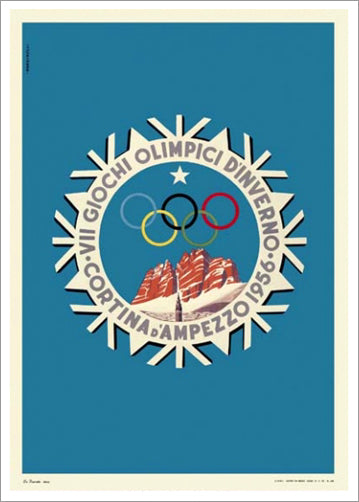 Cortina d'Ampezzo Italy 1956 Winter Olympic Games Official Poster Reprint - Olympic Museum