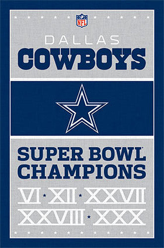 Dallas Cowboys 5-Time NFL Super Bowl Champions Commemorative Wall Poster - Costacos