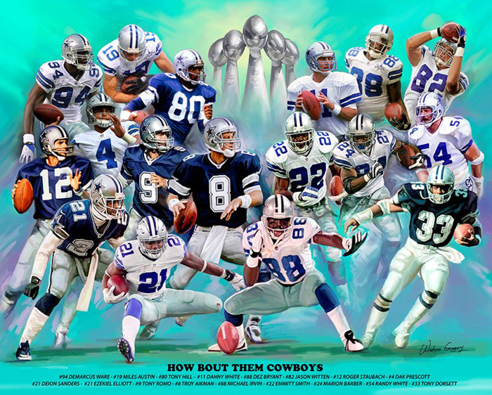 Dallas Cowboys "How Bout Them Cowboys" (15 Legends) Art Print by Wishum