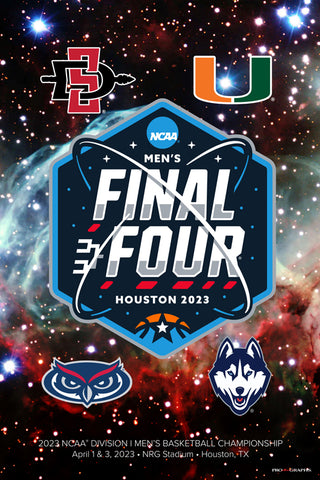 NCAA 2023 Men's Basketball Championships FINAL FOUR Official Poster (SDSU, FAU, Miami, UConn) - ProGraphs