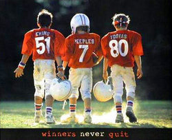 Football Kids "Winners Never Quit" Motivational Poster - Front Line