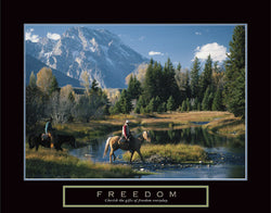 "Freedom" Motivational Poster Print (Cowboys on Horseback)