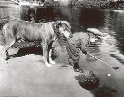 Golf Buddies (Toddler and Dog) Classic Black-and-White Poster - Bruce Teleky