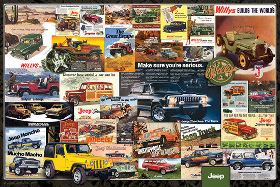 Jeep Vintage Classic Automobile Advertisements Collage Poster - Eurographics