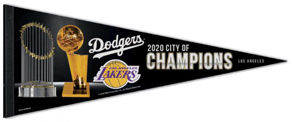 Los Angeles 2020 CITY OF CHAMPIONS Dodgers and Lakers Championship Premium Felt Collector's Pennant - Wincraft