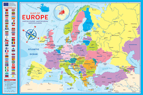 Map of Europe (50 Nations) 24x36 Wall Poster - Eurographics