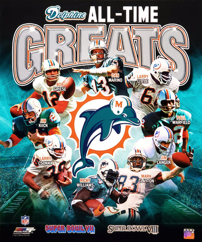 Miami Dolphins "All-Time Greats" (9 Legends, 2 Super Bowls) Premium Poster Print - Photofile