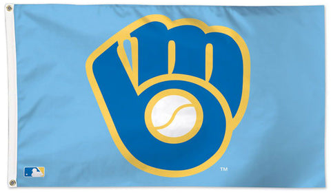 Milwaukee Brewers Glove-on-Powder-Blue-Style Official MLB Baseball DELUXE 3'x5' Team Flag - Wincraft