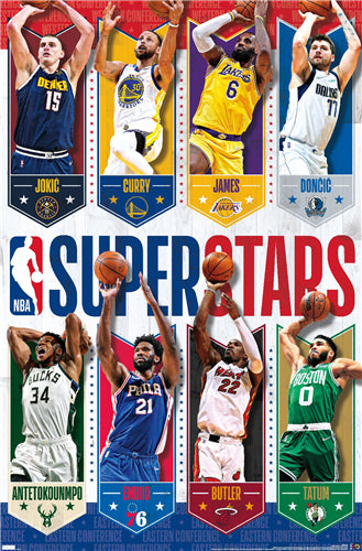 NBA Superstars 2022-23 Poster (8 Basketball Greats In Action) - Costacos Sports