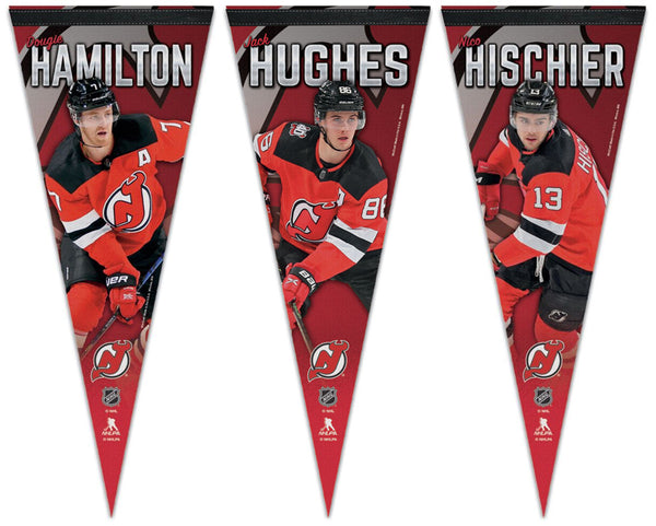 New Jersey Devils Superstars Premium Felt Collector's Pennants (Dougie Hamliton, Jack Hughes, Nico Hischier) - Wincraft