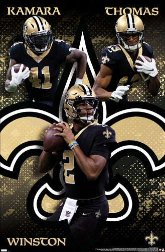 New Orleans Saints "Triple Threat" (Winston, Kamara, Thomas) NFL Action Wall Poster - Costacos Sports 2022