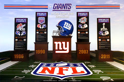 New York Giants "Four Podiums" Super Bowl Championship History Poster - Action Images