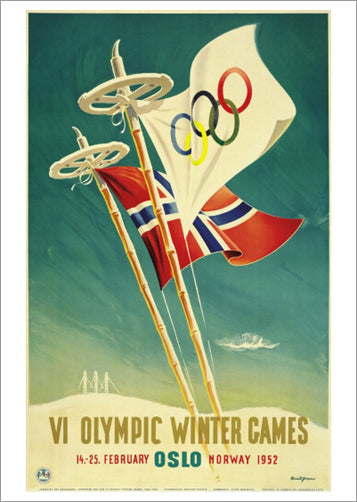 *B/O SHIPS JULY 2023* Oslo Norway 1952 Winter Olympic Games Official Poster Reprint - Olympic Museum
