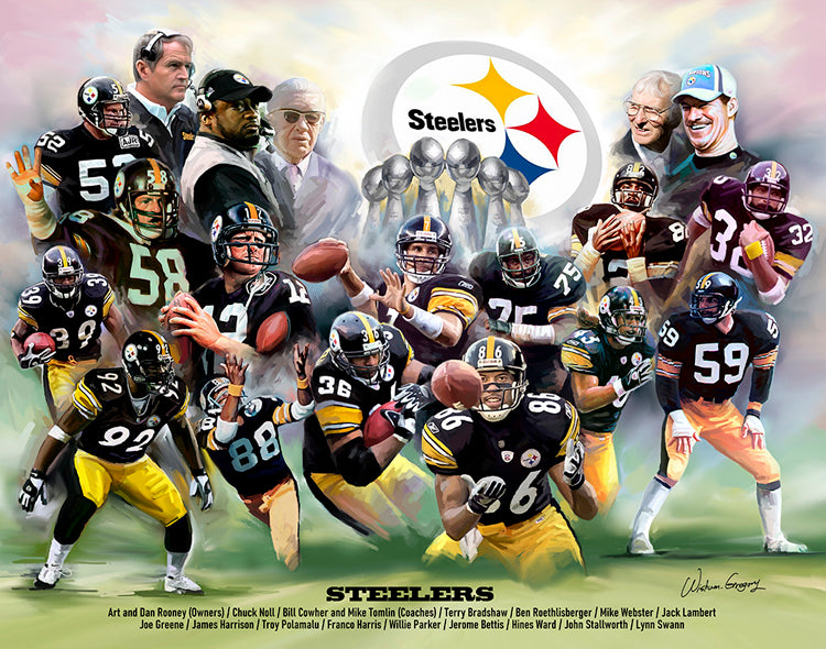 Pittsburgh Steelers "18 Legends" Art Collage Poster Print Wishum Gre