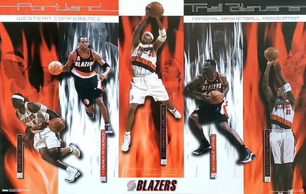 Portland Trail Blazers "Red Hot" Poster (Pippen, Wells, Anderson, Davis, Wallace) - Costacos 2002