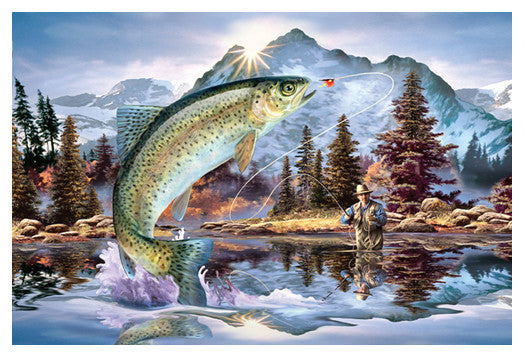 Fly Fishing "Rainbow Trout Action" Premium Art Poster Print - Eurographics