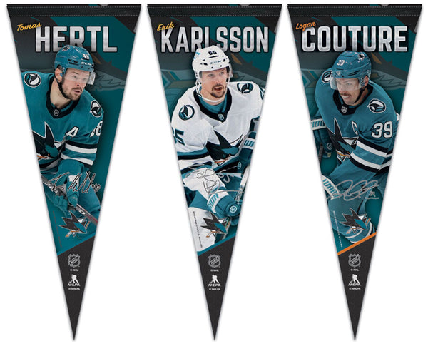 San Jose Sharks Superstars Premium Felt Collector's Pennants (Tomas Hertl, Erik Karlsson, Logan Couture) - Wincraft