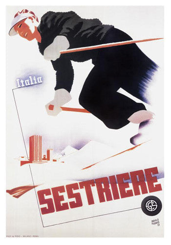 Skiing in  Sestriere, Italy c.1935 Vintage Ski Poster Reprint - AAC