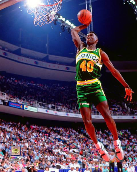 Shawn Kemp "Slam Dunk 1990" Seattle Supersonics Premium NBA Classic Poster Print - Photofile