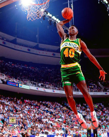 Shawn Kemp "Slam Dunk 1990" Seattle Supersonics Premium NBA Classic Poster Print - Photofile