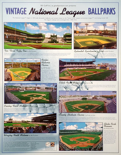 Vintage National League Ballparks Poster (8 Classic Stadiums) - Bill Goff