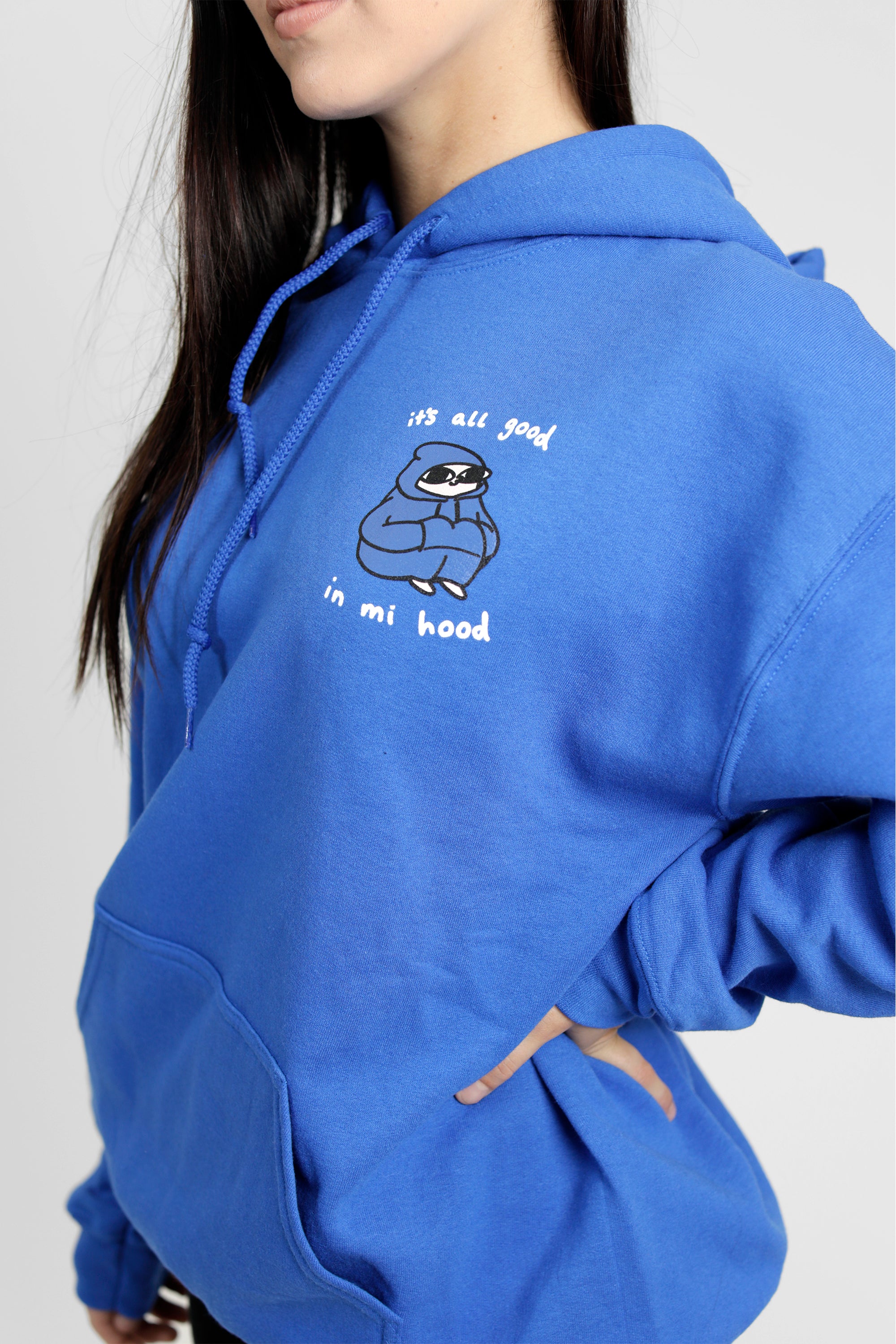 all blue hoodie