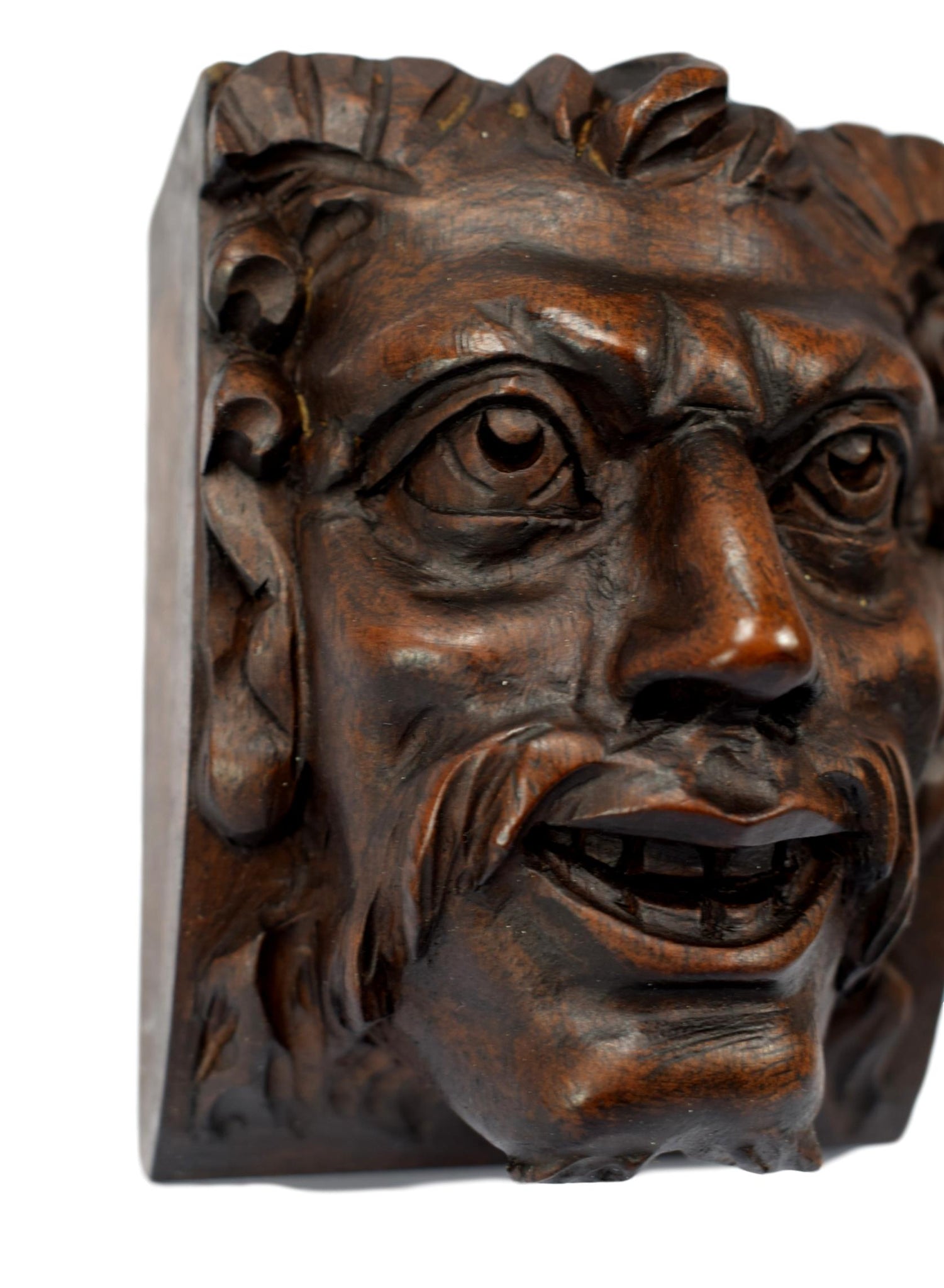 Antique Faun Devil Bacchus Wood Carving - Charmantiques