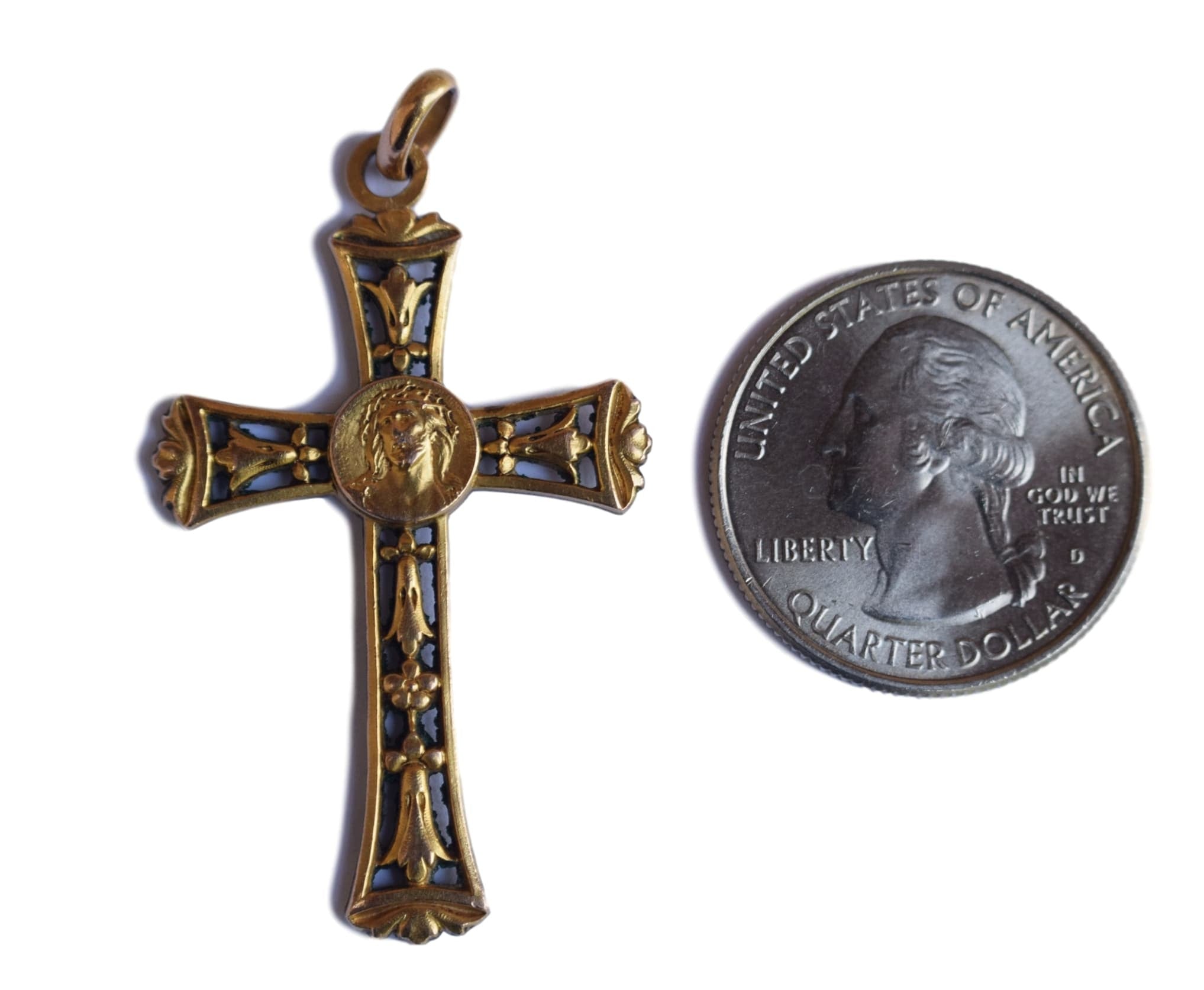 French Antique Religious Fix Gold Pendant Cross - Charmantiques