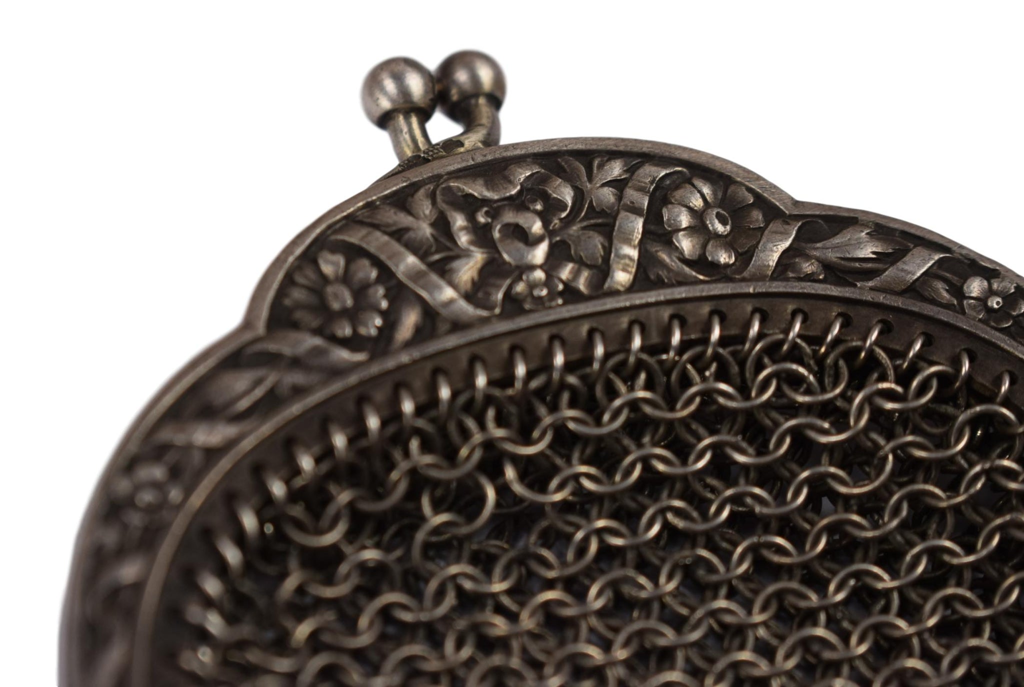 French Victorian Sterling Silver Coin Purse, 19th Century Chatelaine Mesh Change Pouch, Antique Chain Mail Purse, Gifts for Her