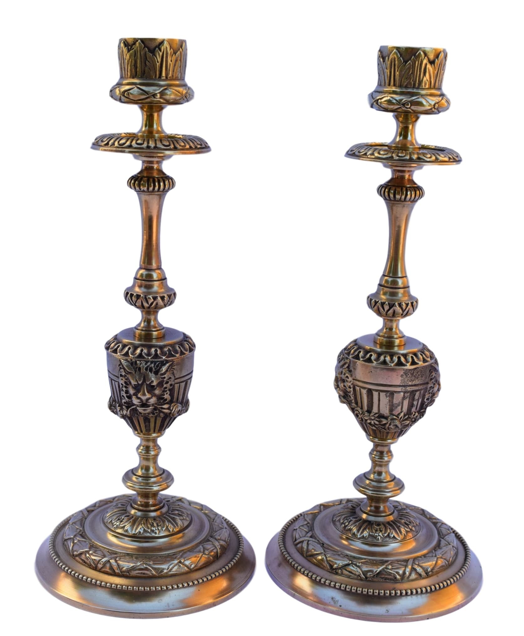 Lion Bronze Candlesticks - Charmantiques