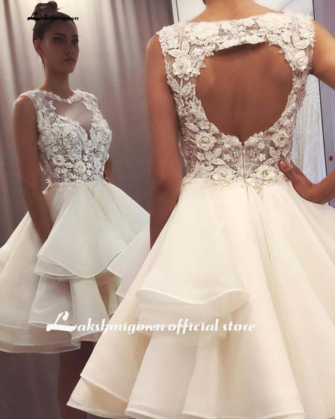 Short Wedding Dress 2021 Appliques Flowers Lace Top Bride Dresses Mini Roycebridal Official Store 9757