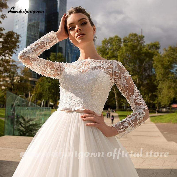 White Long Sleeves Ivory Wedding Dresses Roycebridal Official Store 2869