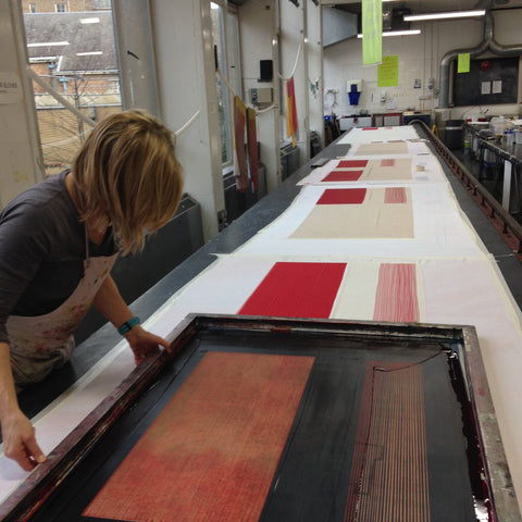 Jane Keith printing cashmere on large print table in #DJCAD