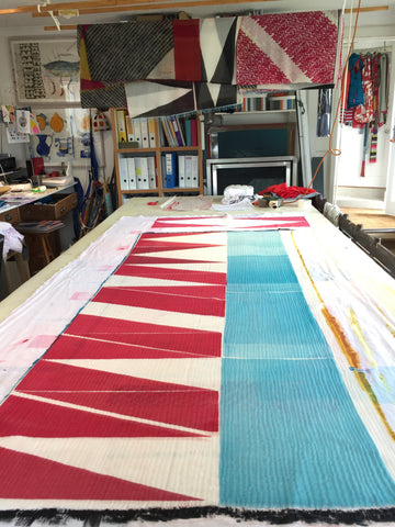Jane Keith cashmere scarf drying on table after printing