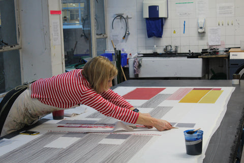 Jane Keith printing cashmere on large print table in #DJCAD
