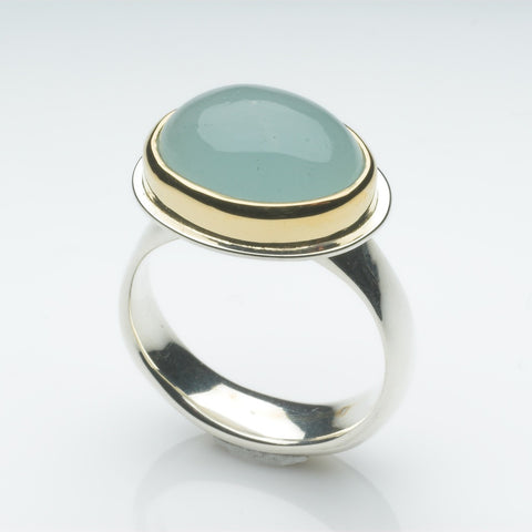 Aquamarine silver and gold platform ring my Michele Wyckoff Smith.